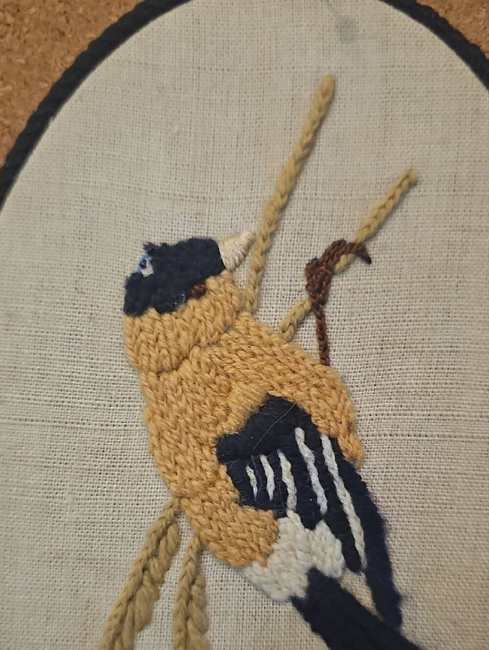 Hand-Embroidered Bird Oval Art - Picture 2 of 8